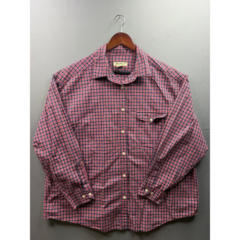 Eddie Bauer Button Down Shirt Womens Red Blue Plaid Long Sleeve XXL